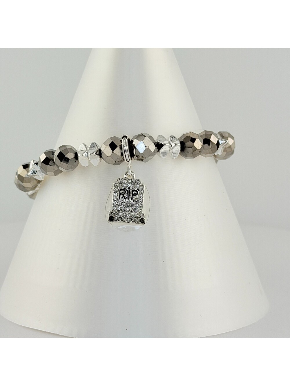 Bomb Party Bracelet - Halloween RIP Headstone Tombstone on Silver Plating
